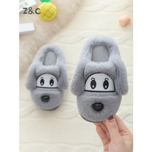 Dog cartoon cotton slippers in autumn and winter home thick bottom boys and girls warm non-slip bag baby slippers cute slippers