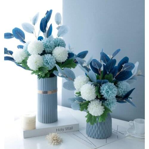 Modern Morandi Simulation Silk Flower Floral Set Ceramic Vsae Ornaments Home Livingroom Decoration Dining Table Furnishing Craft