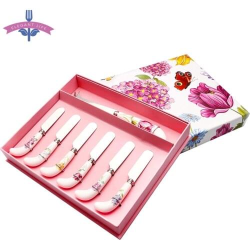 7 PCS Stainless Steel Butter Knife Cheese Knife Set Cheese Dessert Spreaders Cream Herb Garden Ceramic Western Cutlery Gift