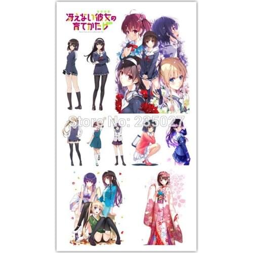 30 Sheets/Lot Anime Saenai Heroine No Sodatekata Tattoo Stickers Children Tattoos Paper for Kids Body Arm Sticker