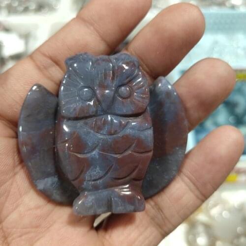 Natural Ocean Jasper Owl Crystal Mineral Jewelry Wisdom Happy Bird Home Furnishings Study Decoration