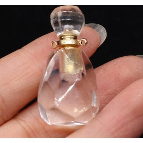 Natural Semi-precious Stone Clear Quartz Perfume Bottle Pendant for Essential Oil Vial Jewelry Making DIY Necklace Accessories