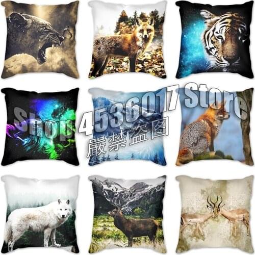 Animal forest Pattern Cushion Covers Home Decorative Pillows Case Throw Pillows Cover wolf tiger deer lion Pillow Case inen