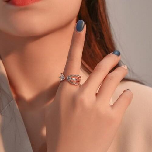 New Fashion Simple Arrow Crystal Zircon Rings For Women Adjustable Alloy Tail Ring Finger Open Design Gift Jewelry Wholesale