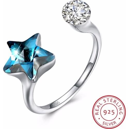 Lekani Crystals From Swarovski Blue Purple Butterfly Open Rings Adjustable Real S925 Silver Fine Finger Accessories For Women