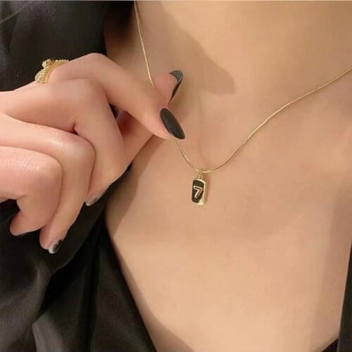 Hot Sale Korea Lucky Number 7 Pendant Clavicle Chain Necklace Classic Gold Color For Women Trendy Digital Charm Collar Jewelry