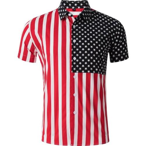 Striped Print Cusual Mens Shirts American Flag Pattern Mens Dress Shirts Mid Sleeve Summer Men Fashion Streetwear Topwear A720