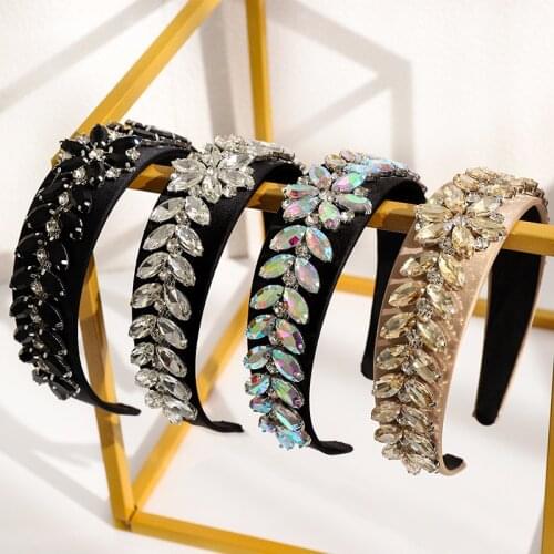 Wide Handmade Full Colorful Crystal Stone Luxury Baroque Headband Sparkly Rhinestone Hair Band Women Bling Hairband Jewelry Gift