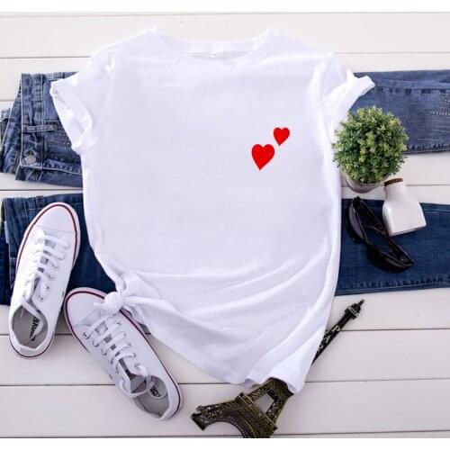Simple T-shirt Love Graphics Print Lady Tshirt Summer Fashion Casual Women T Shirt White Round Neck Short Sleeve Tee Shirt Femme