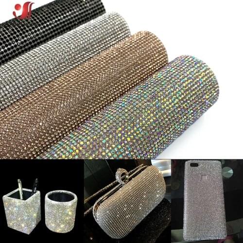 2mm Self Adhesive Craft Diamante Rhinestone Trimming Banding Decor Gems Stick on Crystals for Shoes Car Art Decor 24*40cm DIY