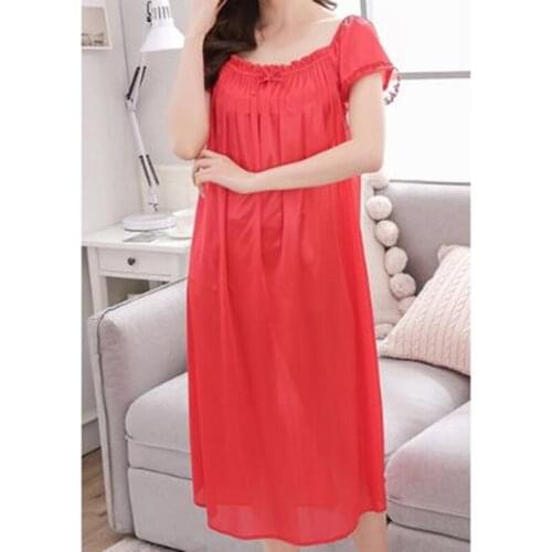Sexy Nightgown Dress Women Soft round neck Summer sweet Night Dress Sleepwear Babydoll Nightie Homewear one size