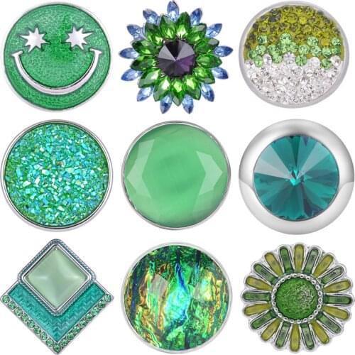 Green color design Snap button 18mm Snap Charms fit Ginger Snaps jewelry Vn-1987