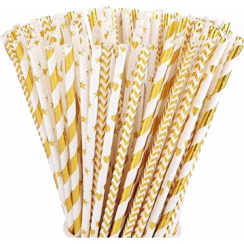 25pcs Paper Straws Gold Disposable Party Paper Drinking Straws Tableware Wedding Birthday Party Decoration Baby Shower Supplies