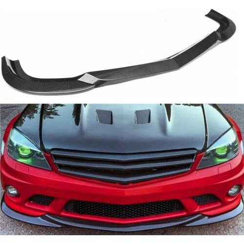 Carbon Fiber Look Lower Splitter Chin Cover Front Bumper Spoiler Lip For Mercedes Benz W204 C Class Sedan C63 AMG Only 2008-2011