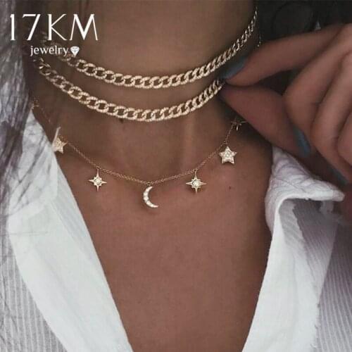 Vintage MOON Star Necklace For Women Gold Color Beads Pendants Necklaces Portrait Chokers 2020 Bohemian Jewelry Gift
