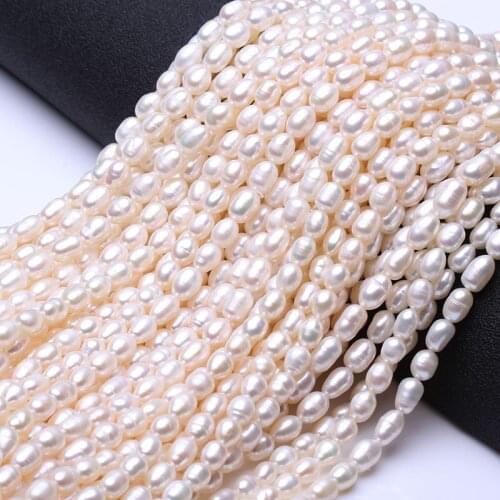 Pearl Necklaces Rice Shape with Size 5-6mm Perfect Luster for Jewelry DIY Loose Pearl Strands Necklace