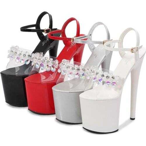 2020 Summer New Crystal String Bead High Heel Platform Sandals Women 20cm Thin Heels Shoes Ladies Transparent PVC Sandals WS306