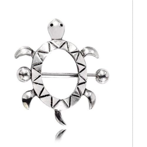 2pcs trendy stainless steel nipple rings for women cute animal tortoise nipple piercing bar stud women body piercing jewelry