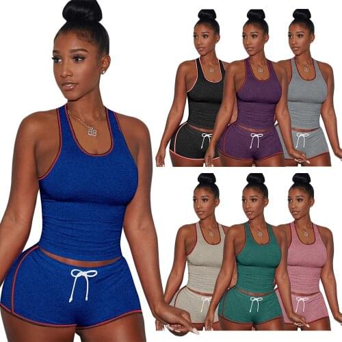 Sleeveless 2 Pcs Set Women Summer Sport Outfit Cotton Shirt Camis & Biker Shorts Sweat Suits Lounge Wear Overalls Matching Sets