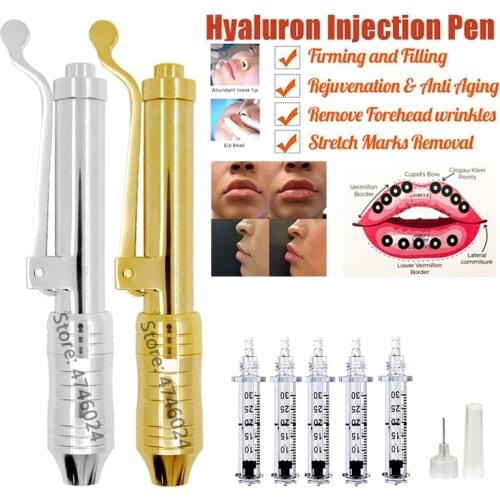 Gold Silver 0.3ml Hyaluronic Pen Atomizer Sterile Hyaluronic Acid Lip Filler Needle Free Anti Wrinkle Lifting Lip injection Tool