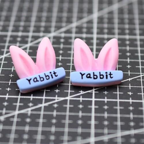 1pcs/lot resin flat back kawaii pink rabbit ear 22mm Cabochons Hair Bow Center Card Frame Making Craft DIY