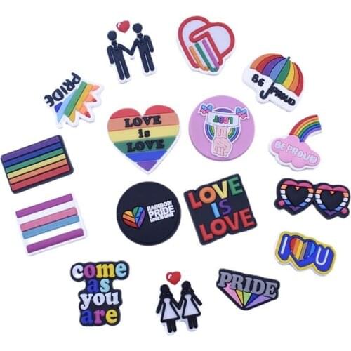 1 pcs 2021 New Designer Cartoon Rainbow Cute Shoes Charms Silicone Croc Slipper Accessories High Quality For Party Gifts