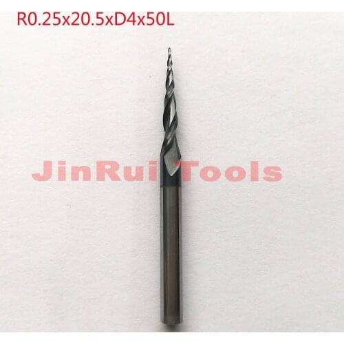 1pc R0.25*D4*20.5*50L*2F HRC55 Tungsten solid carbide Coated Tapered Ball Nose End Mills CNC milling cutters wood knife tools