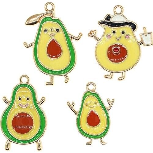 10pcs/lot Cute Fruit Enamel Avocado Family Charms Pendant For Earrings Necklace Bracelet DIY Jewelry Making Findings XL1054