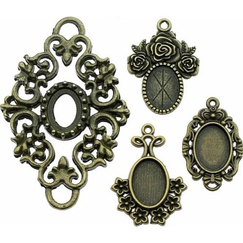 10pcs Fit 10x14mm Oval Glass Cabochon Base Setting Pendant Tray For Jewelry DIY Making Antique Bronze Color FM1009