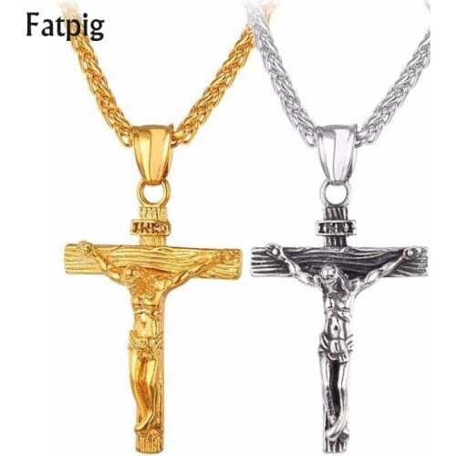 2PCS Women Jesus Cross Necklace Jewelry Faith Christian Jewelry GiftsMen Crucifix Jesus Cross Pendant Necklace Punk Statement