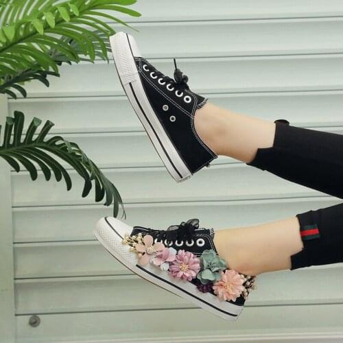 2020 New Arrival Sneakers Womens Tennis Flower Student Brand Ladies Canvas Shoes Black Sneakers Sturdy Sole W31-24