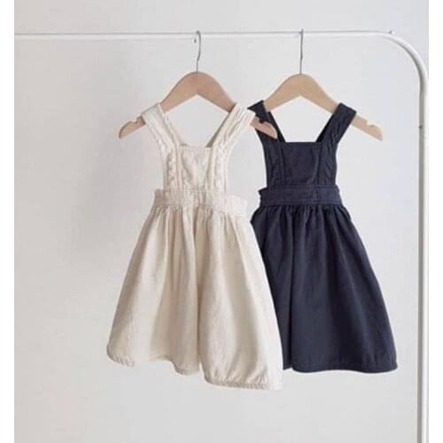 2021 Baby Spring Clothing Toddler Baby Girl Solid Dress Ruffles Sleeveless Princess Casual Dress A-line Party Strap Dresses 1-6Y