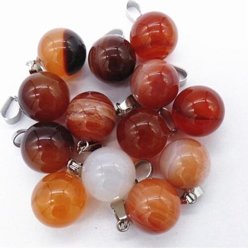 50Pcs 14mm Wholesale Natural Red Agate Ball Pendant Bead DIY Earrings Handmade Jewelry Accessories S716