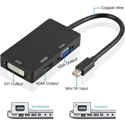 50pcs 3 in 1 Mini Display Thunderbolt Mini DP to DVI VGA HDMI TV AV HDTV Converter Cable For Apple MacBook Air Pro MDP