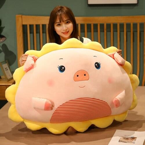 60/80cm Kawaii Flower Pig Plush Toys Cartoon Dumping Shaped Pig Sleep Pillow Cushion Stuffed Soft Dolls for Kids Girls Gifts