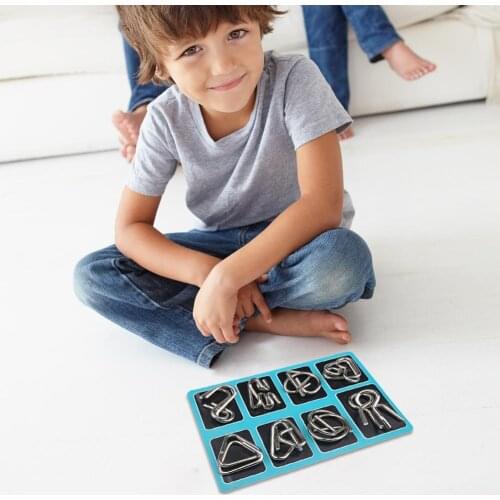 8pcs Hot Sale Toys Smooth Surface Not Easy to Damage Metal Montessori Puzzle Wire IQ Mind Brain Teaser Blue Toys for Adult Child