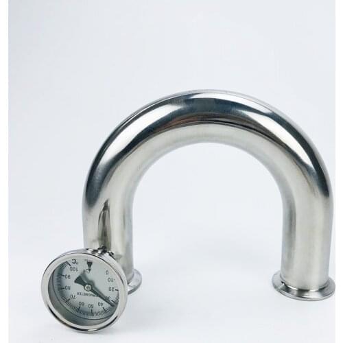 Free Shipping 2''(51mm)OD64, Sanitary Tri-Clamp U-type Bend Pipe With 1/4" Internal Thread Thermometer Connector ,SS304 Elbow