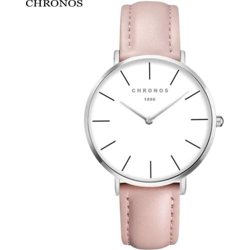 CHRONOS Women Watches Leather Buckle strap Fashion Laddies Silver Hardlex Dial Ultra-thin Quartz Wristwatch CH02