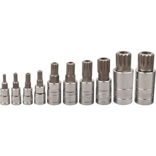 D08D 10 Pcs XZN 12 Point Triple Square Spline Bit Socket Set Tamper Proof with Case Automotive Tool Kit