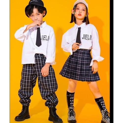 Kids Ballroom Hip Hop Clothing Sweatshirt Plaid Pants Skirt Girls Boys Drum Concert Dance Costume School uniforms Clothes Wear