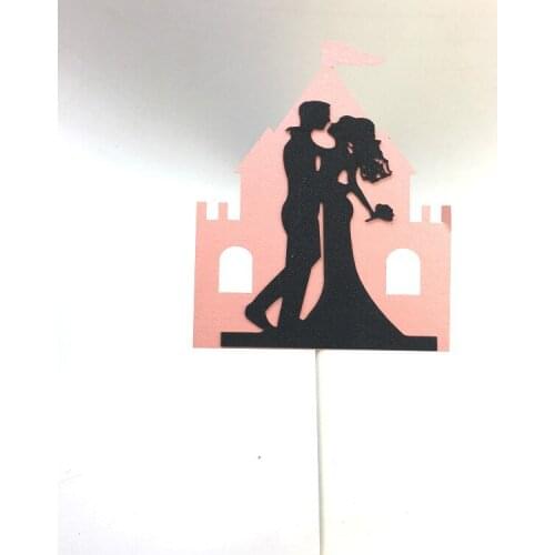 Bride Groom Castle Wedding Cake Topper Cupcake Flags Black Pink Wedding Engagement Party Cake Baking Decor Mr Mrs Cake Flags