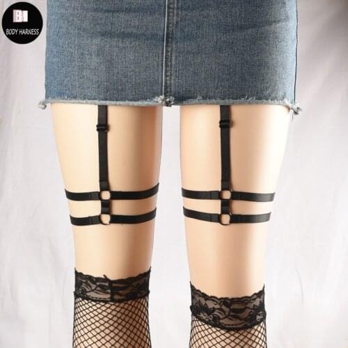 Harajuku Gothic New garter wedding Handmade black Leg fetish wear garter body harness sexy garter belt