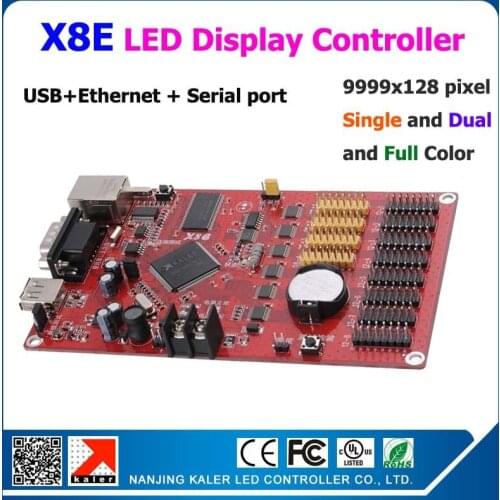 Kaler Ethernet ,serial and usb port display controller X8E 128*9999pixel full color running message led display controller