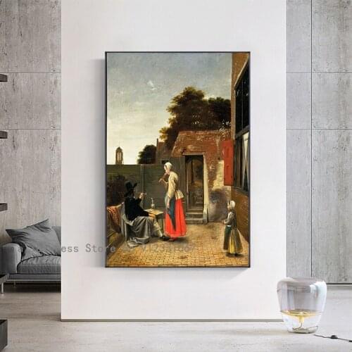 Pieter de Hooch "The Courtyard of the City of Delft" Oil Painting Poster and Prints Wall Art for Living Room Home Decor
