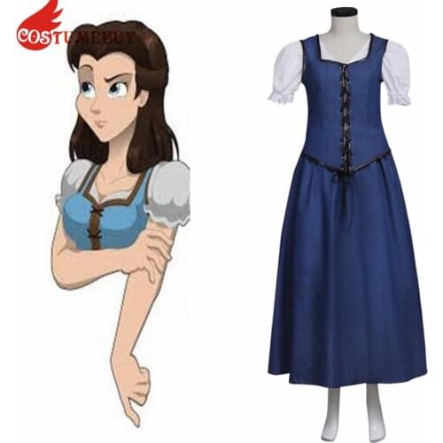 Costumebuy Custom Made Once Upon a Time Belle Cosplay Costume Blue dress Women Carnival Party Halloween Skirt