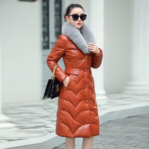 Leather Jacket Women 2020 Winter Womens Real Fox Fur Collar Duck Down Coat Sheepskin Genuine Leather Down Jackets