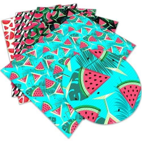 Summer Watermelon Printed Faux Leather Cross Pattern 30 X 136cm Rolls for Hair Bows DIY Bag Earrings Materials