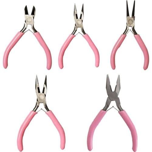 Cute Pink Color Handle Anti-slip Splicing and Fixing Jewelry Pliers Tools & Equipment Kit for DIY Jewelery Accessory Design