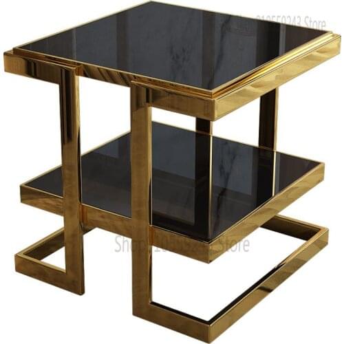 Minimalist Light Luxury Golden Stainless Steel Corner Table Sofa Side Table Multi-layer Modern Minimalist Tempered Glass Side Ta