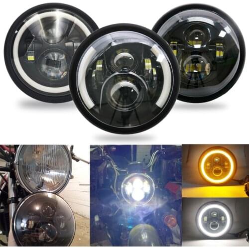 7.5 Inch Motorcycle LED Headlight Universal Motor 7.5" Round Head Lamp Black Headlamp for Harley Cafe Racer Bobber Honda